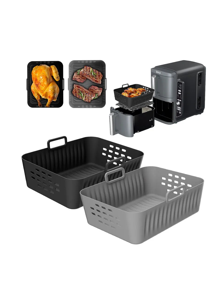 2pcs Rectangle Silicone Air Fryer Liner for Ninja SL400UK/SL401 Reusable Air Fryer Baking Tray Basket