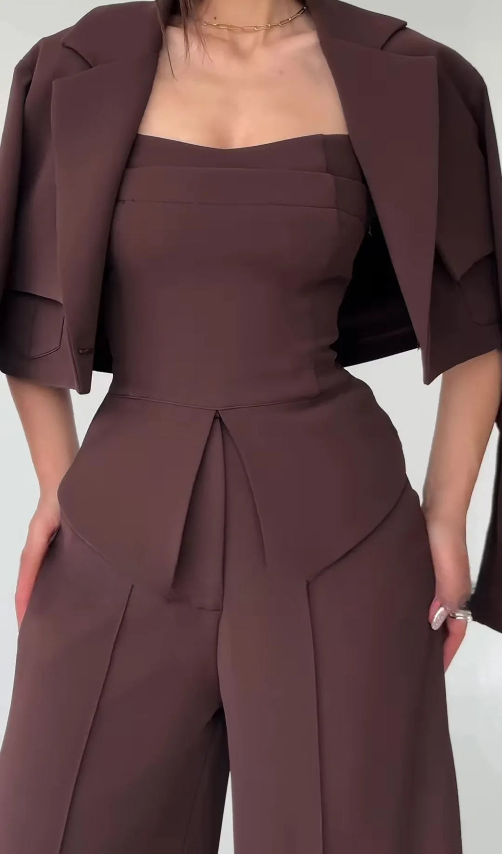 Pant Set Women 3 Piece Sets Lapel Full Sleeve Blazers Plain Sling Top Wide Leg Long Pants Splice Y2k Streetwear Work Summer 2026