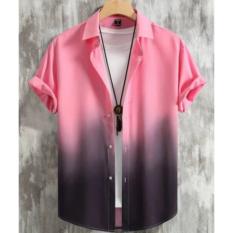 Hawaiian Men'S Shirt 3d Gradient Printing Loose Oversized Shirts And Blouses High-Quality Clothing Beach Party Sweatshirts