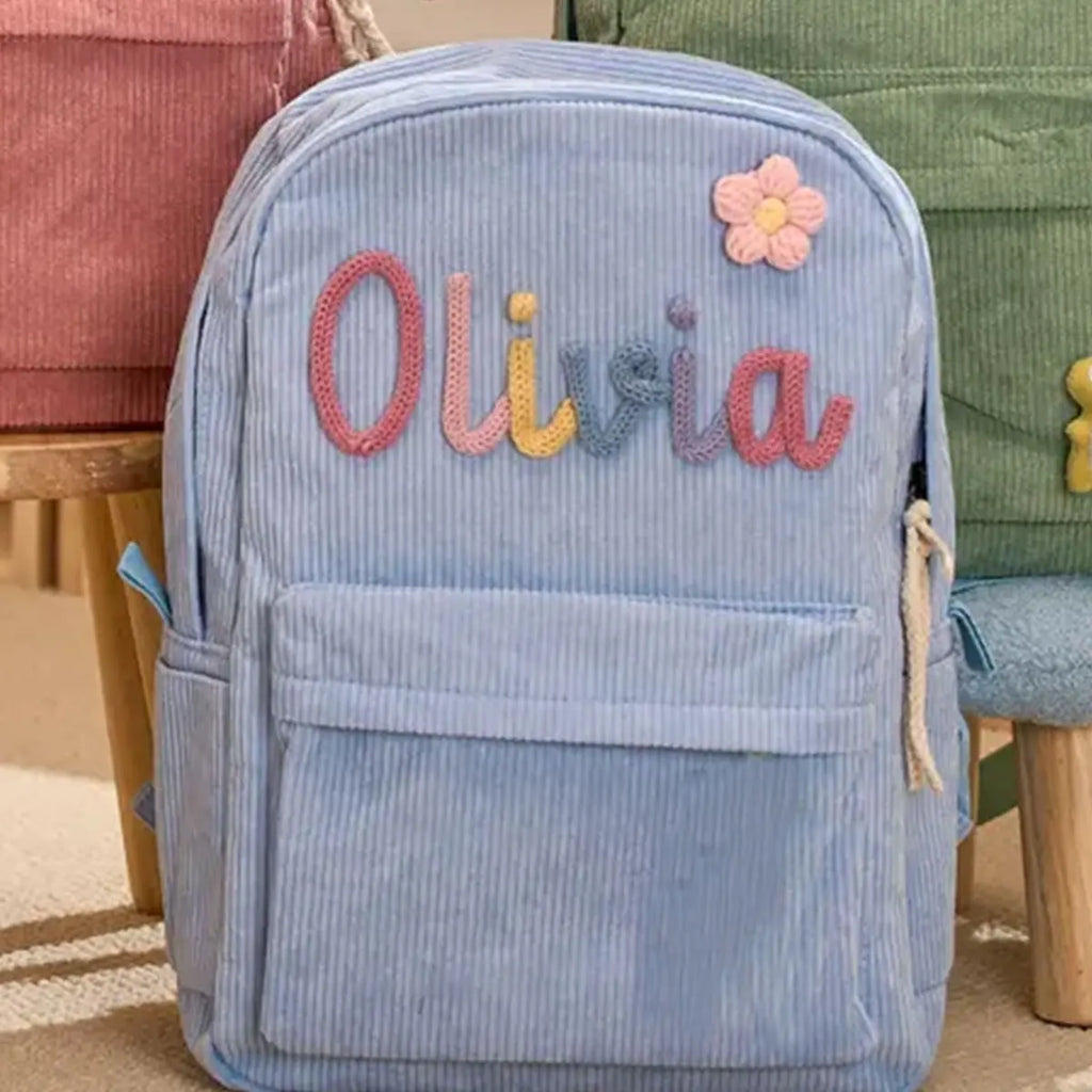 1pc Personalized Corduroy Backpack, Strawberry/Checkered Pattern, Simple and Spacious, Perfect Back-to-School Gift