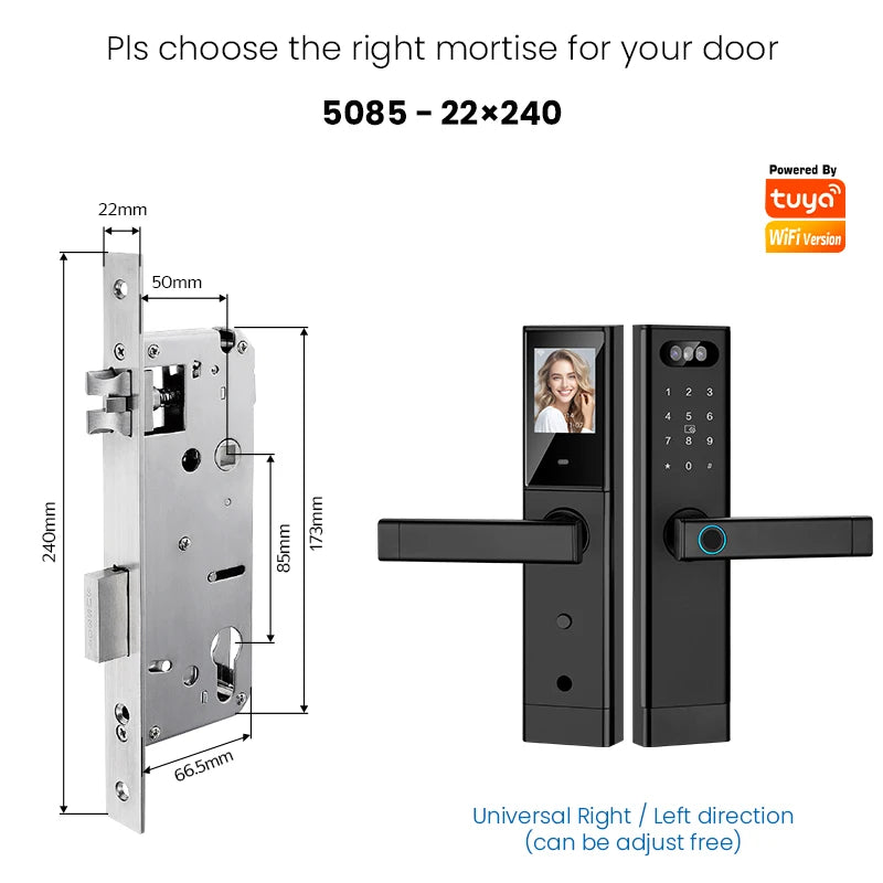 Facial Recognition Video call Automatic Door Lock TUYA Front Door Fingerprint Smart Lock Digit Camera Visible Inner Screen