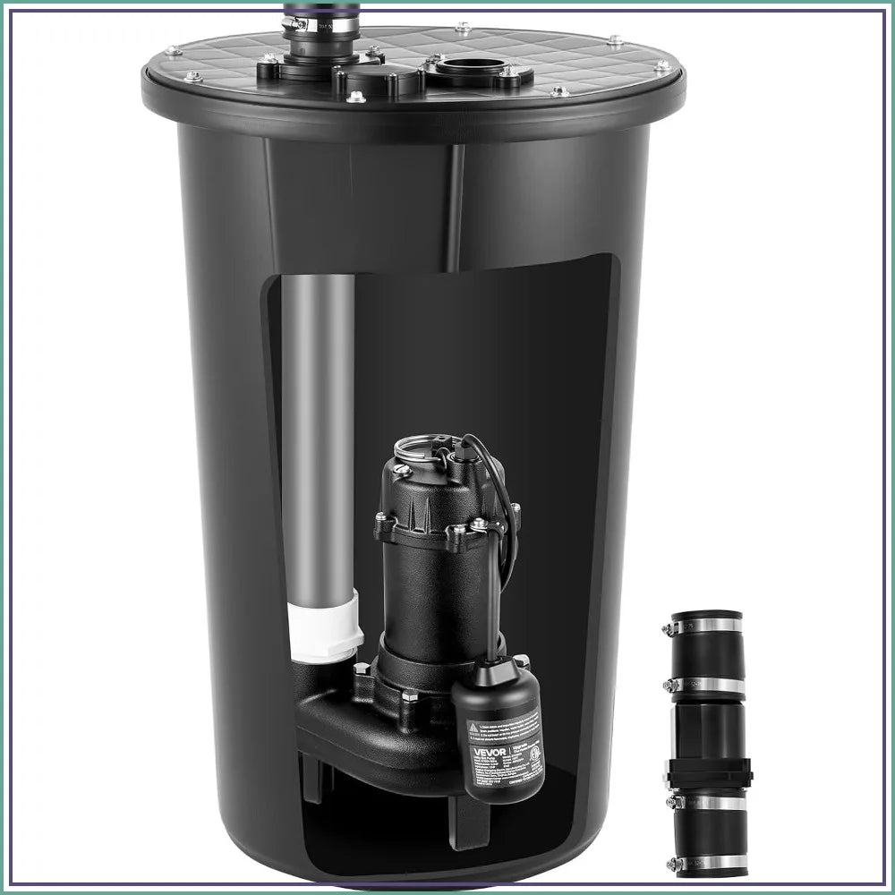 VEVOR 1/2HP Sewage Pump 4800GPH Cast Iron Basin Kit 120V Auto Float 2"