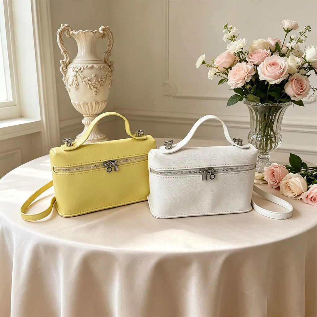 Fashionable Light Luxury Solid Color Box Bag Litchi Pattern Portable Carrying Crossbody Bag Daily Commuting Versatile Square Bag