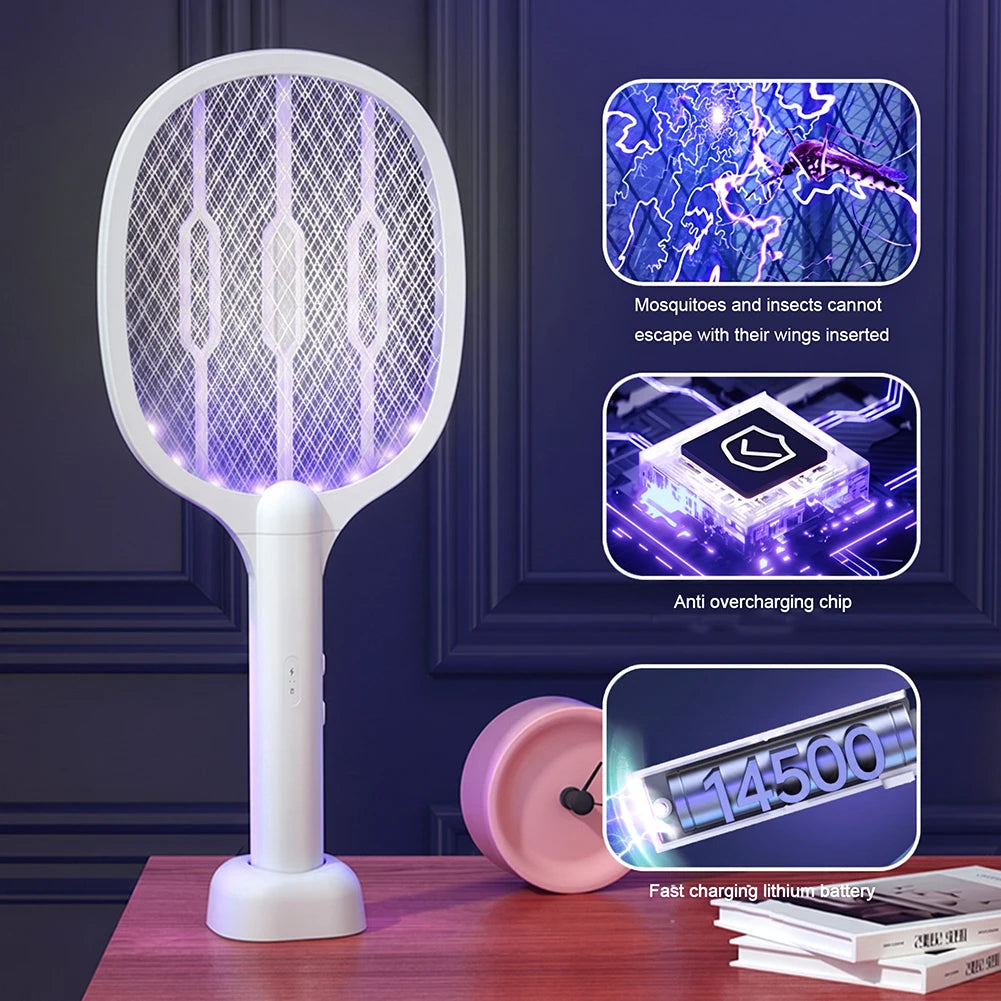 2 In 1 Electric Mosquito Swatter Mosquito Killer Lamp Killer Insect Killer 3000V USB Rechargeable Mosquito Killer Fly Killer