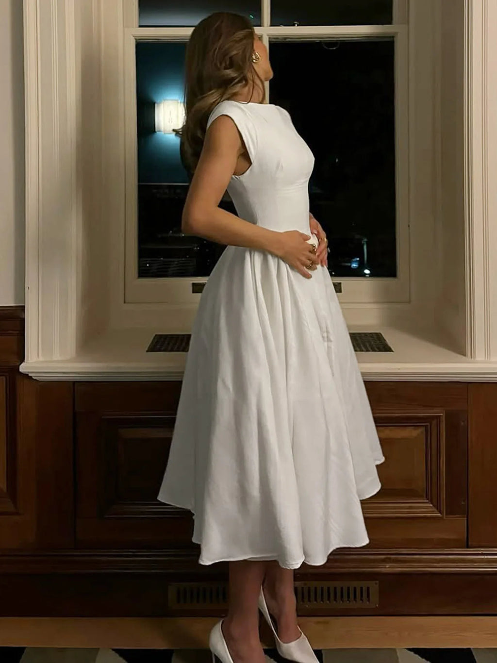 Elegant Socialite Solid Color Sleeveless Long Dresses Simple All-match Backless Temperament A-line Dress Fashion Commuting Style