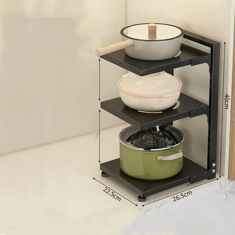 Kitchen Storage Rack Adjustable Plates and Pots Carbon Steel Storage Rack Free Layered Snap-on Floor Pot Rack Kitchen Storage
