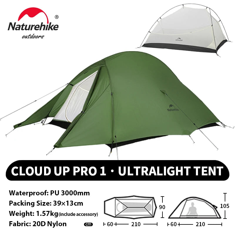 Naturehike Cloud Up 1 Upgraded Tent Ultralight Camping Tent Waterproof Outdoor Hiking Travel Tent Backpacking Cycling Tent