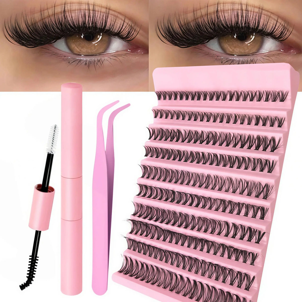 DIY Eyelash Extension Kit Individual Lashes Cluster Mix Lash Clusters with Lash Bond and Seal and Lash Accessories