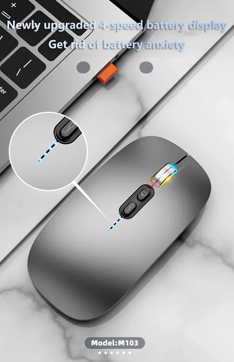 Lenovo Ultra-thin Dual Modes Wireless Mouse 2.4G USB and Bluetooth Power Display Ergonomic Rechargeable Silent Mice PC Laptop