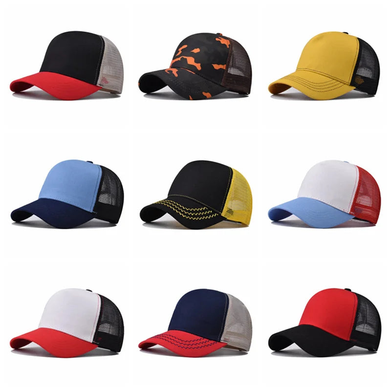 2024 Summer 14 Style Polyester Solid Casquette Baseball Cap Adjustable Outdoor Breathable Mesh Snapback Hats for Men and Women