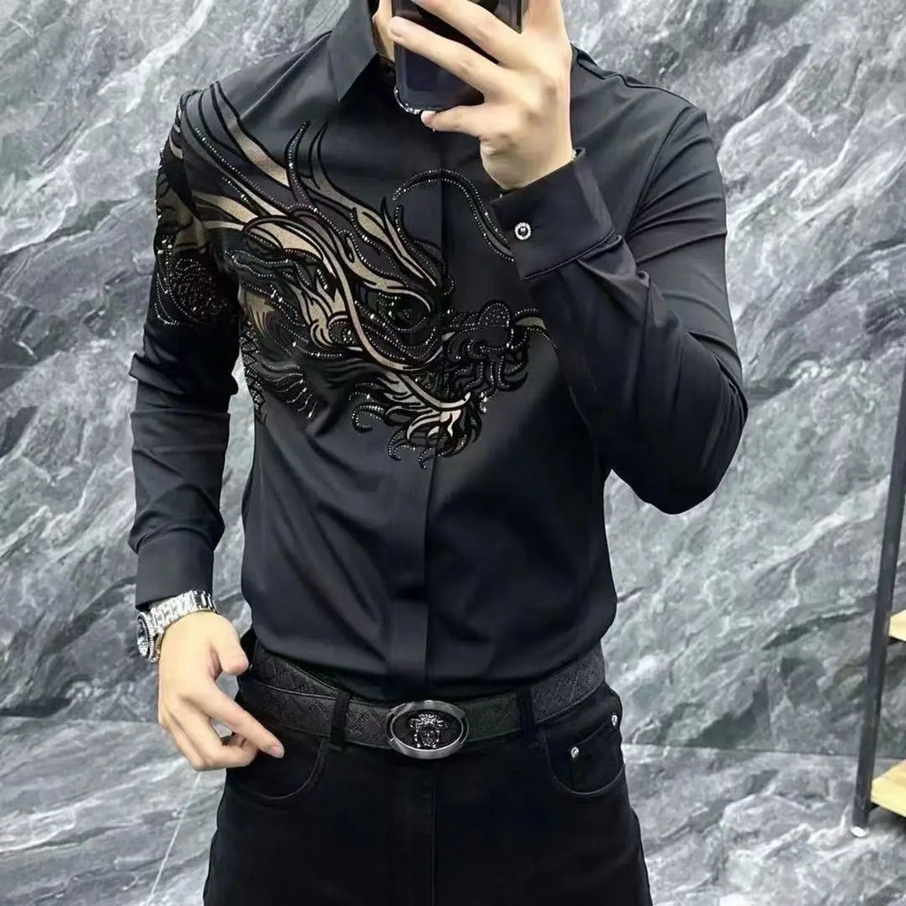 2025 Spring, Autumn and Winter New Men's High-end Printed Shirt Light Luxury Fashion Casual Trendy