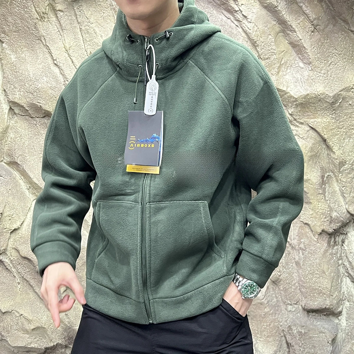 Heavyweight 620g Double-Sided Fleece Hoodie Jacket Quick Warmth Winter Men's Long Sleeve Zipper Closure Outdoor Style Polyester