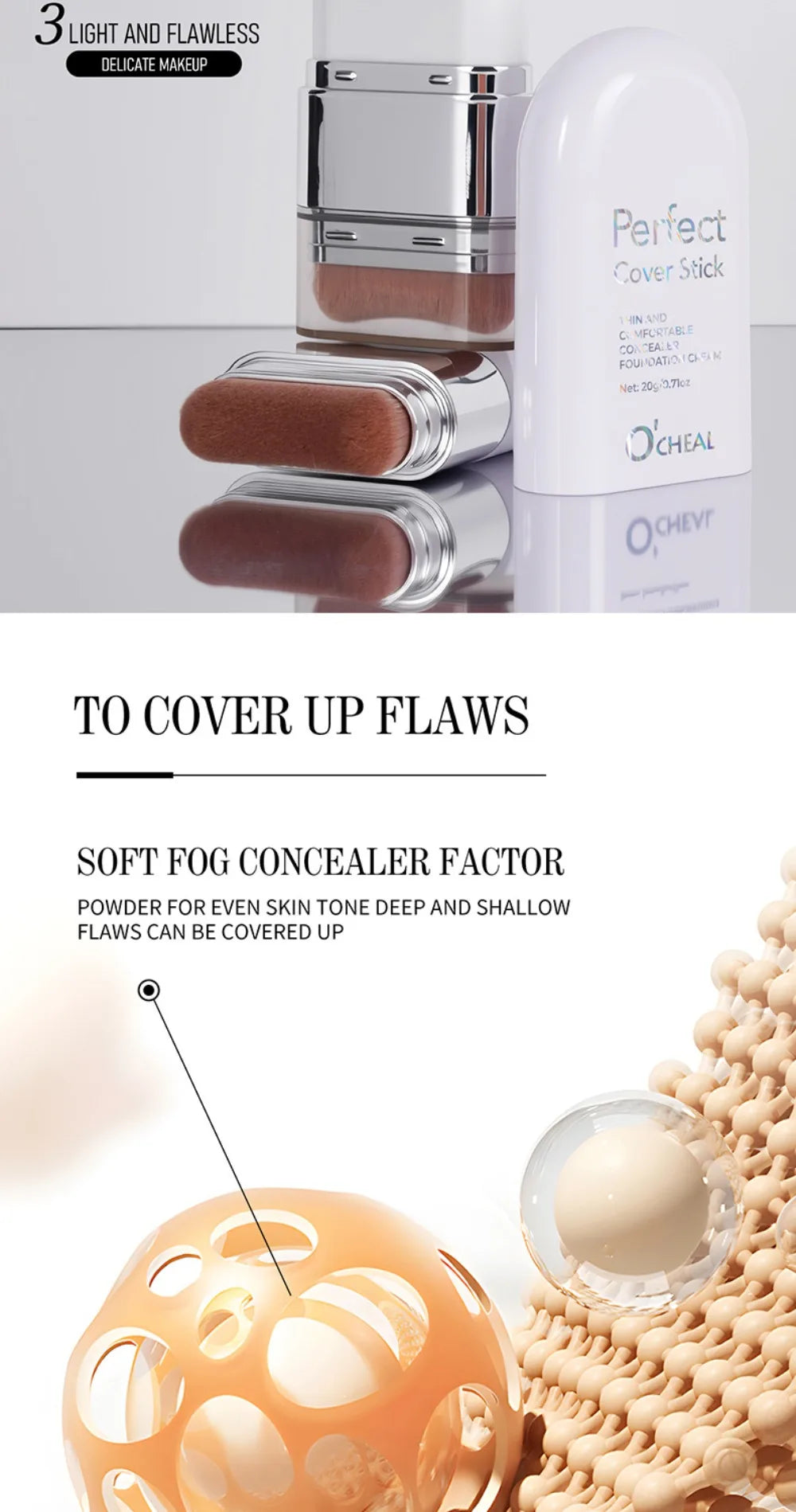 Thin and Comfortable Perfect Cover Stick Instant Natural Long-lasting Concealer Foundation Stick Dewy Makeup with Brush