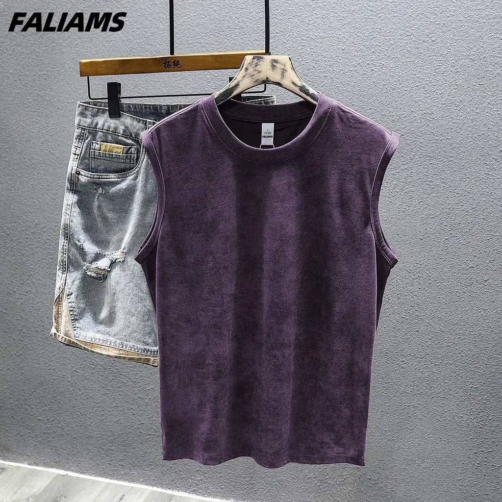 Men's Vintage Washed Purple  Top Casual Loose Sleeveless Vest