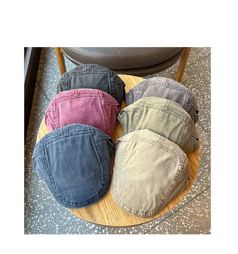 Spring Summer Watered Denim American Casual Retro Beret  Washed Old Street Forward Hat British Painter Newsboy Cap Visor