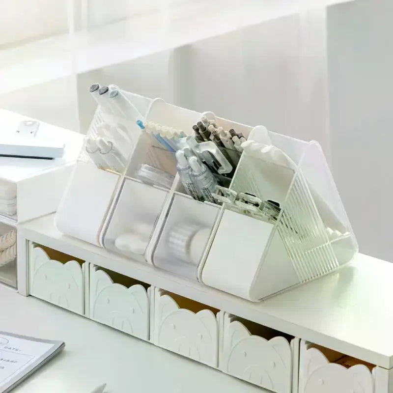 Multi-Compartment Clear Slots Organizer for Home Office, School Study Desk Use, Keeping Writing Instruments Neatly Arranged