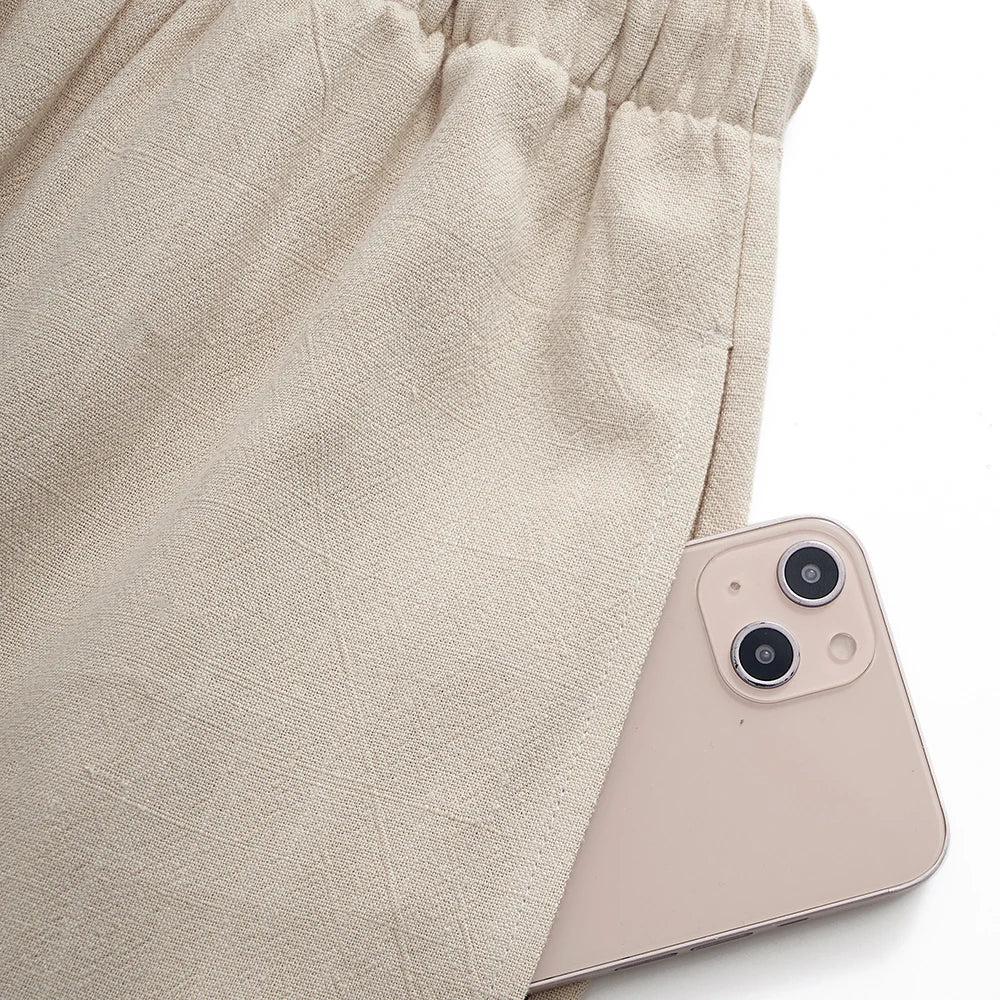Loose Wide Leg Casual Pants Women's  Korean Linen Office Lady Household Trousers Drawstring Straight Leg Long Pants Femme