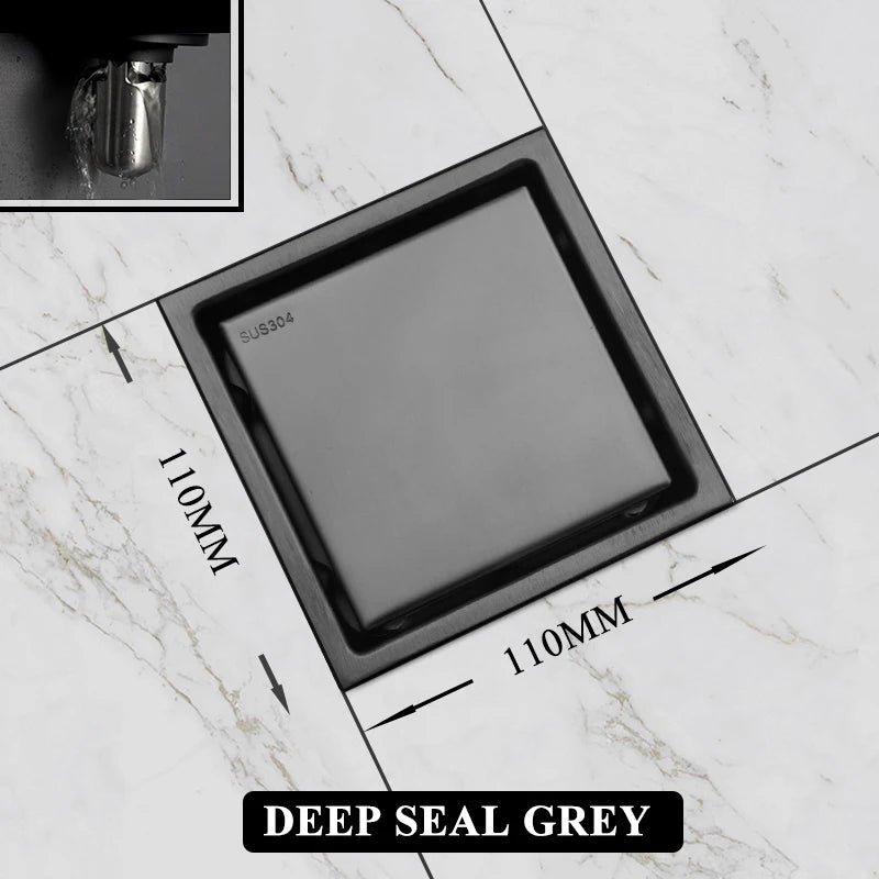 Bathroom Balcony Kitchen Stainless Steel Square Floor Drain Shower Drainers Multi-Color Style Invisible Tile Insert Floor Drains