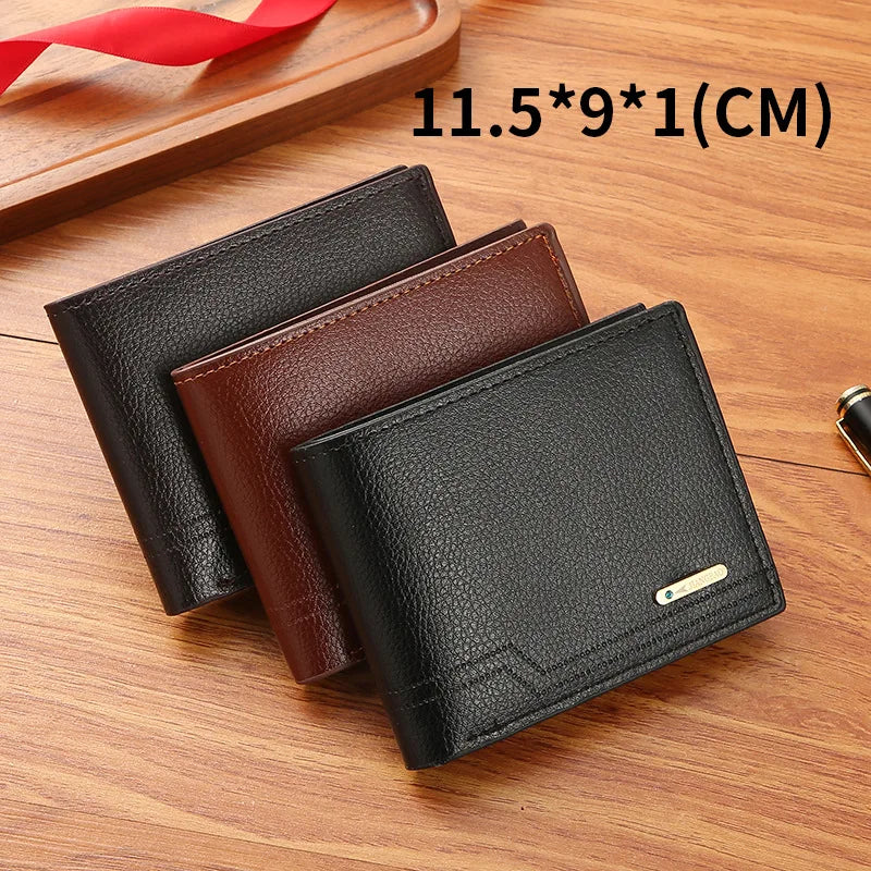 Fashionable Men's Bifold Short Wallet - Soft Lychee Pattern PU Leather Purse with Multi-Card Slots for Casual Style Card holder