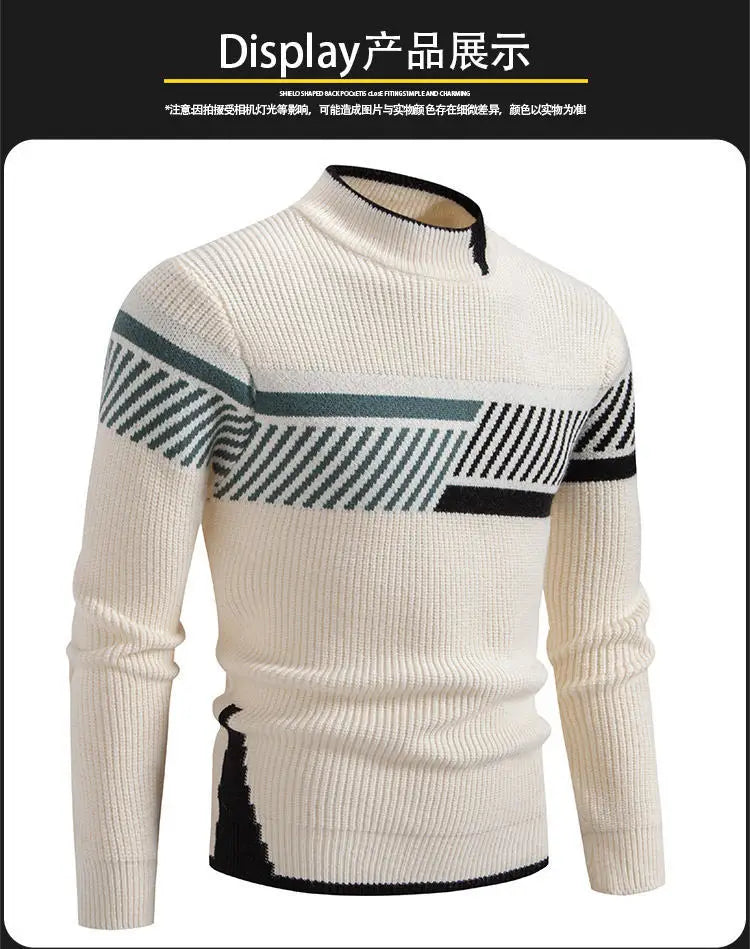 2025 Men's Color-coded Casual Trendy Slim Simple Basic Casual Trendy Knitted Sweater Pullovers Male Clothes Autumn Winter Tops