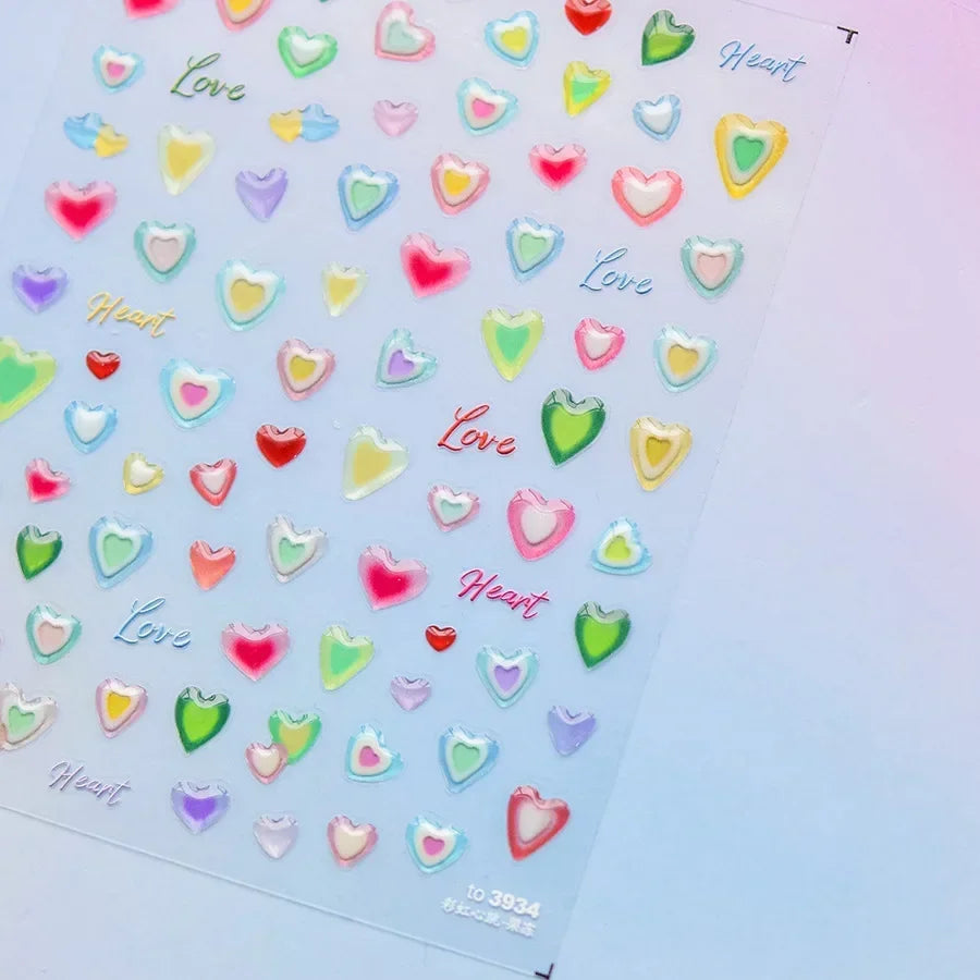 5D Gradient Love Gem Glitter Love Heart Colorful Cat's Eye Rhinestone Soft Self Adhesive Nail Art Stickers Shiny Manicure Decals