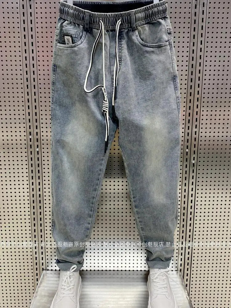 Spring Autumn New Kpop Loose Casual Men's Jeans Pants High-end Brand Loose Straight Pants Elastic Harlan Casual Trendy Dad Jeans