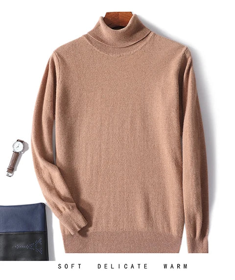 Men Turtleneck Cashmere Pullover 100% Pure Wool Knitwear Sweater Basic Solid Smart Casual Jumper Male Tops Autumn Winter