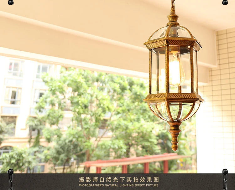 Exterior Aisle Pendant Lights Outdoor Corridor Porch Pendant Light Waterproof Hanging Lanterns Glass Shade Farmhouse Front Door