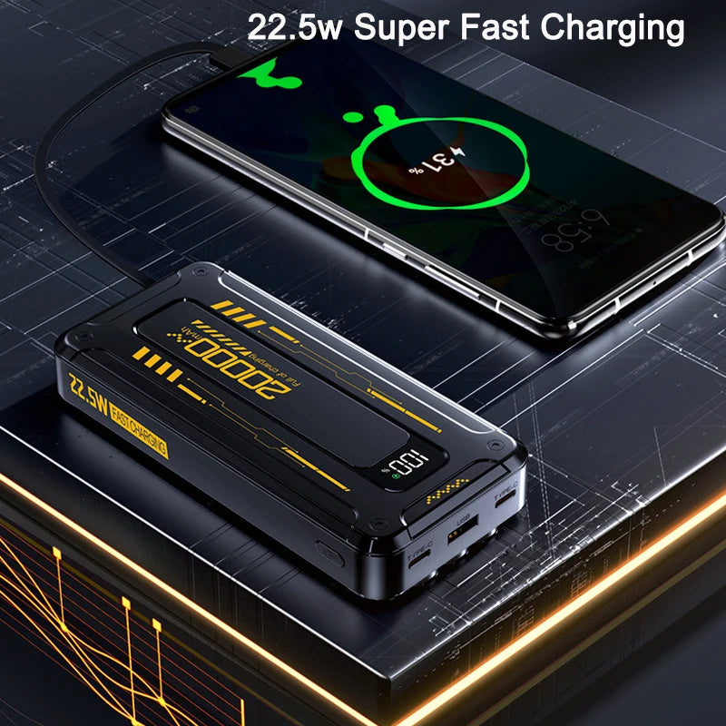 20000mAh Large Capacity Power Bank 22.5W Fast Charging Powerbank With Cables Digital Display Portable External Battery Charger