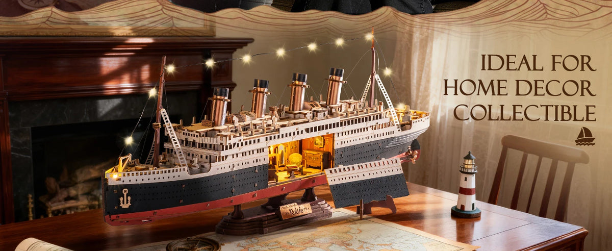 Rolife Wooden 3D Puzzle 1912Eternal Atlantic Voyager Building Model Kit 433PCS Puzzle Toys Craft Kits Gift for Adult Kid Teen