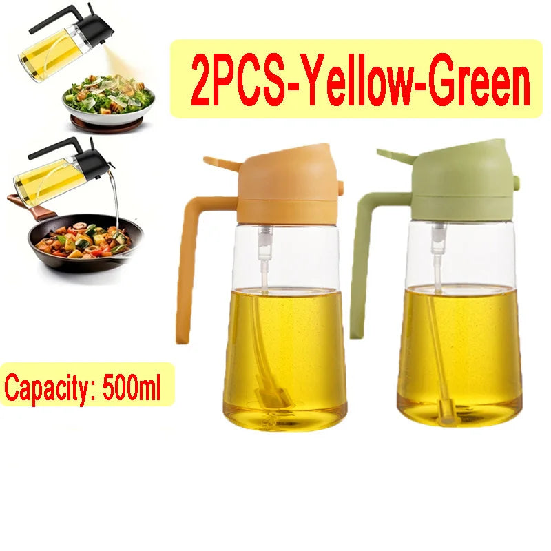 2in1 500ml Plastic Spray Oil Sprayer Bottle Spray Oil Dispenser Oil Jar Cruet BBQ Kitchen Baking Roasting Picnic Kitchen Tool
