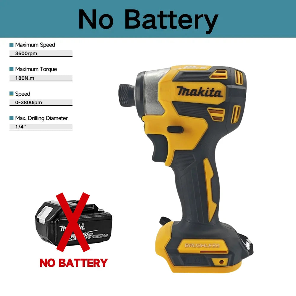Makita 18V DTD173 Brushless Electric Drill 180Nm Cordless Impact Driver for Home Improvement And DIY Wood/Bolt/T-Mode Power Tool