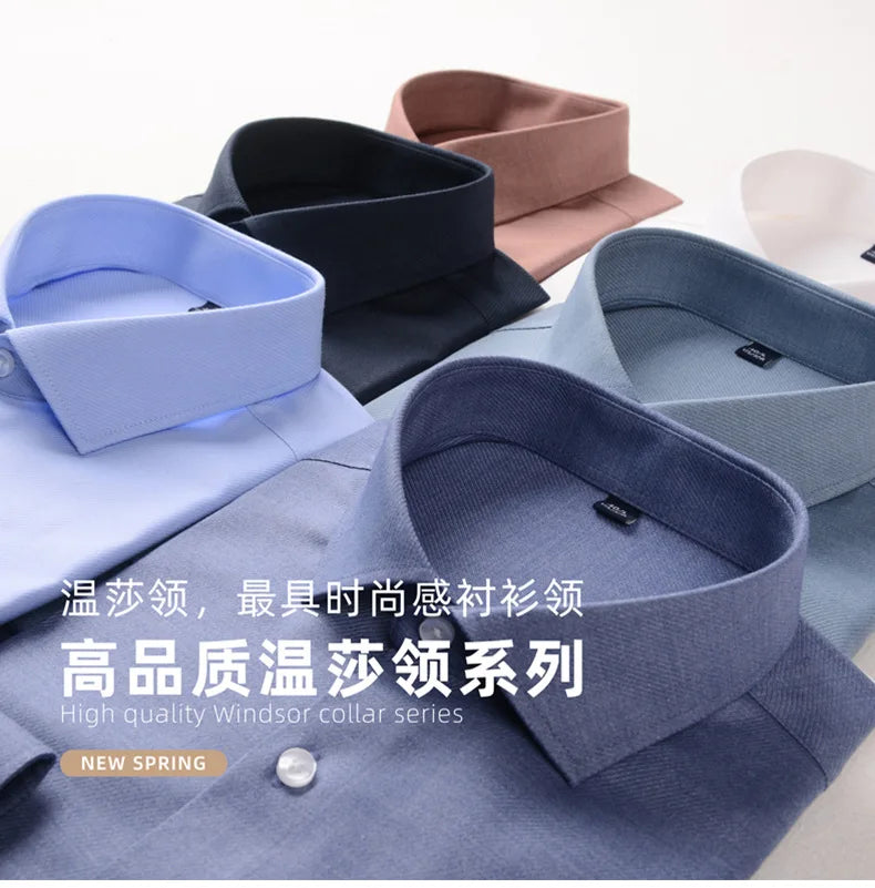 Windsor Collar French Shirt Men's Wrinkle-free Long-sleeved Twill Business Light Luxury Men's Casual Workwear Shirt for Men