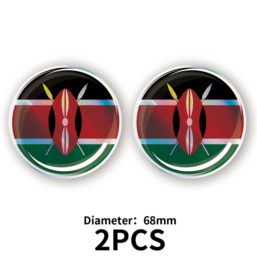 Kenya Latvia Romania Flag Laser 3D Epoxy Resin Car Stickers Car Window Steering Wheel Center Console Panel Motorcycle Fuel Tank