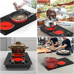 Electric Cooktop 2 Burners Knob Control Countertop Built-in Ceramic Cooktop