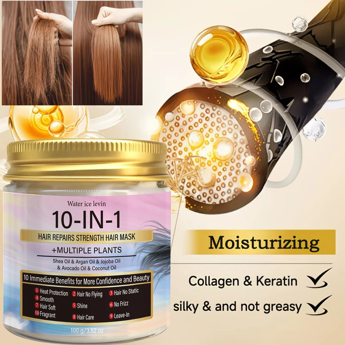 Ten Benefits All-In-One Nourishing Hair Mask Botanical Oils Silky Non-Greasy Eliminate Static Flyaways Boost Gloss Soft Hair100g