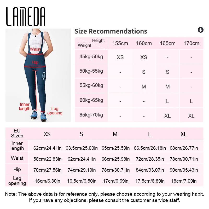Lameda Women's Bicycle Pants Spring Summer High Elasticity Cycling Bib Pants Quick-drying Bike Trousers With Straps Long Pants