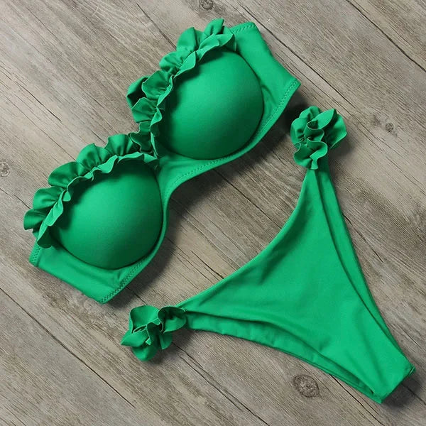 Push Up Bikini Set Women 2026 Swimsuit Sexy Bow Biquini Lace Up Summer Bathing Suit Lady Two Pieces Swimwear Woman Beachwear L