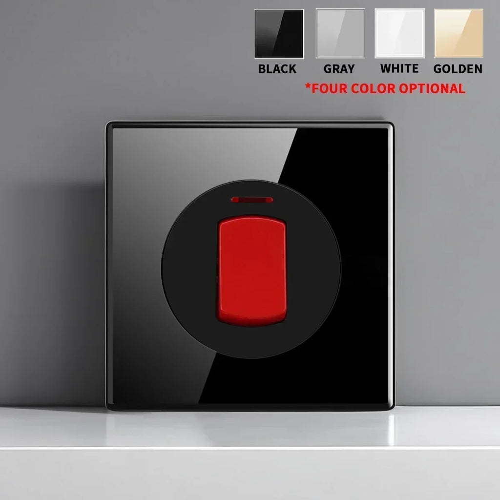 Black Tempered Glass Wall Switch Panel Led European 16a Socket Retro Toggle Light Switch Eu Uk Standard 1Gang-4gang 2usb Socket