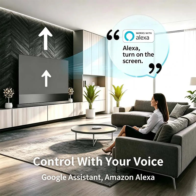 Motorized Floor Rising ALR Acoustic Transparent Projector Screen, 8K High Contrast Perforated Short Throw Home Theater Screen