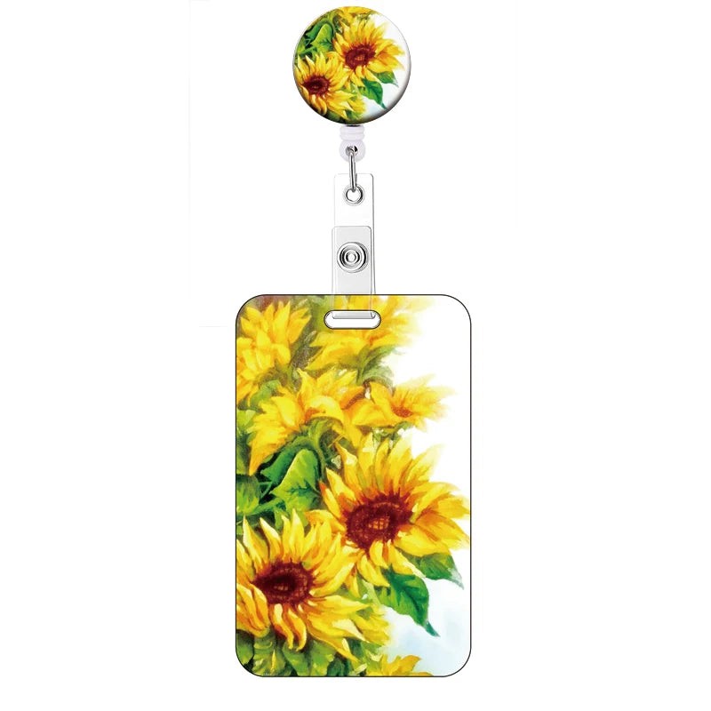 Flower Retractable Buckle Card Holder Women Business Badge Case Reel Clip Girls Cardholders Doctors Nurses Hang Credential holde