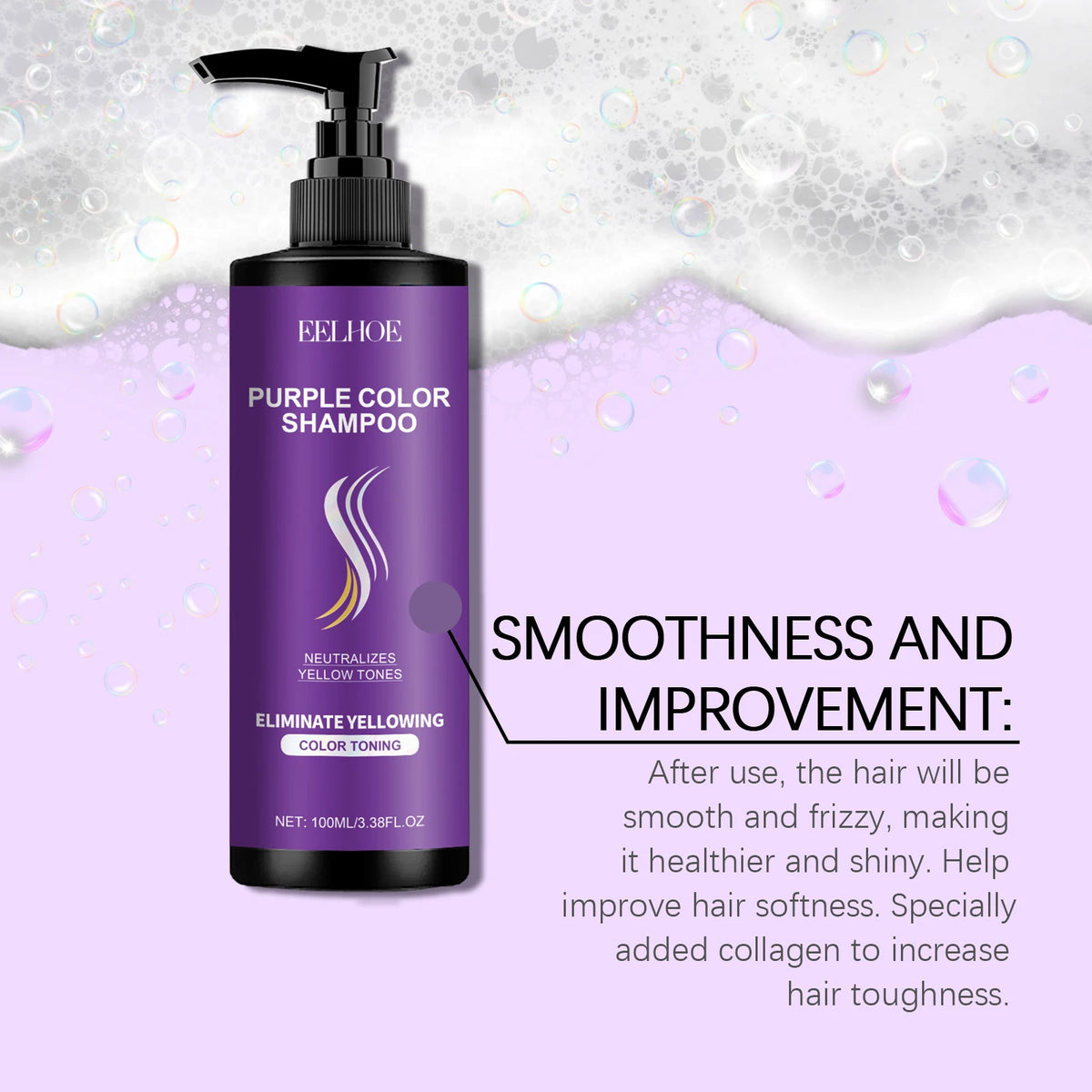 Purple Shampoo, Long-Lasting Color Care, Daily Nourishing, Smooth and Moisturizing Hair, Purple Shampoo