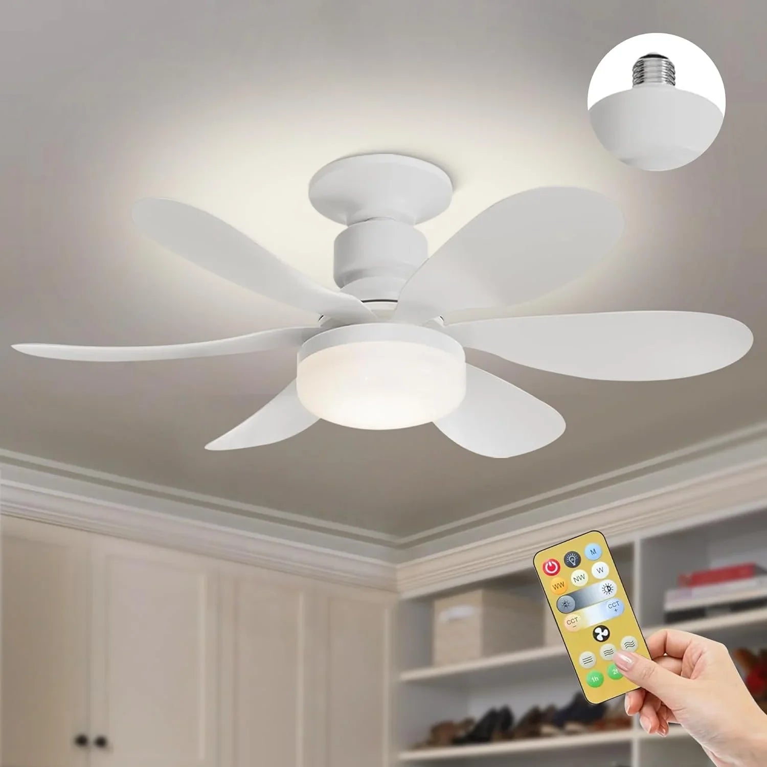 LED 30W Ceiling Fan Light E27 with Remote Control for Dimming, Suitable for Living Room, Study, Household Use, 85-265V