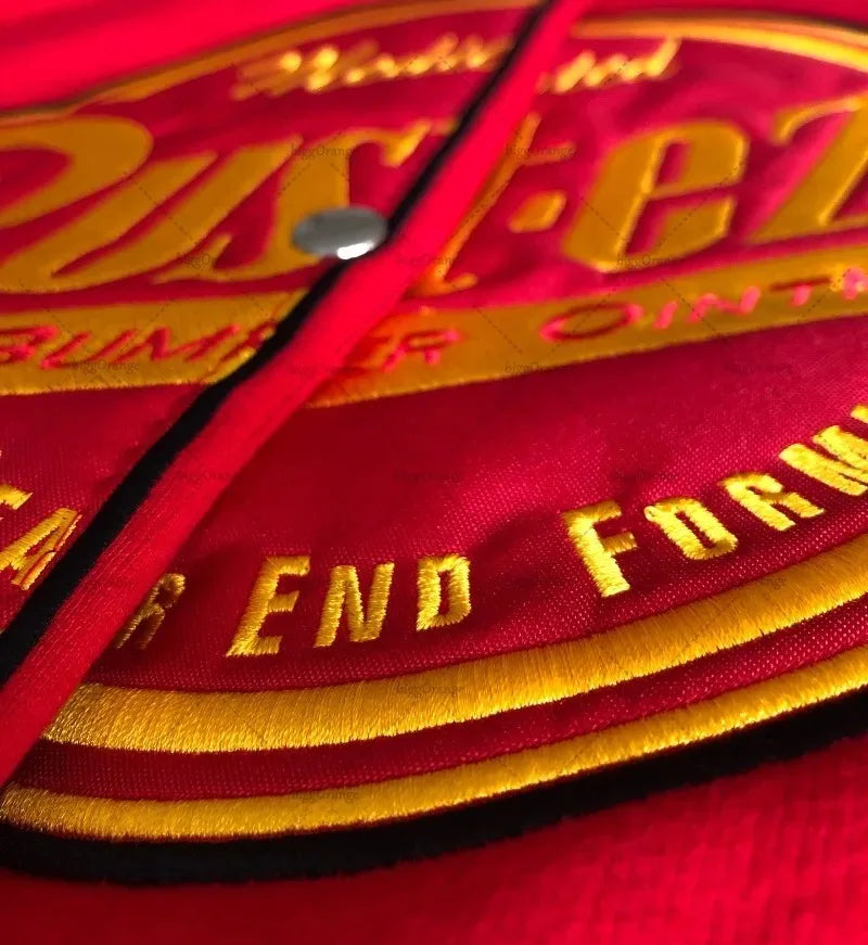 Y2K New American Fashion Letter Embroidery Oversized Red Spliced jacket Men Harajuku Casual Button Racing Baseball Uniform