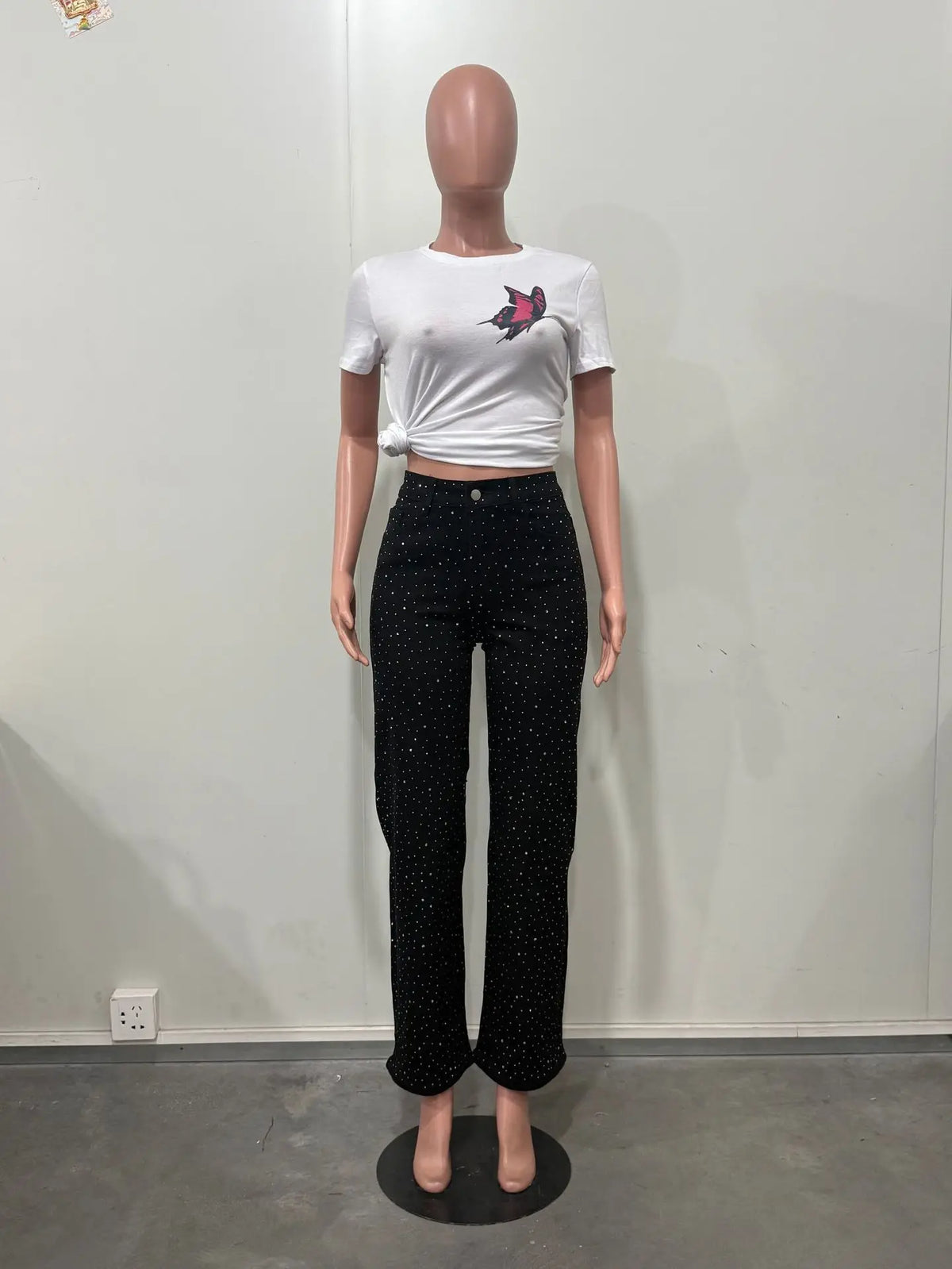 Shiny Rhinestone Jeans Pants Sexy Women High Waist Elegant Night Club Diamonds Denim Straight Trousers