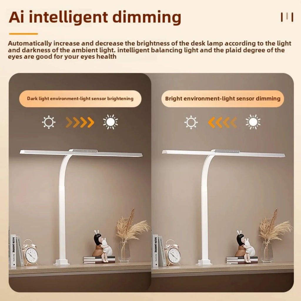 24W LED High Brightness Desk Lamp with Touch Remote Control Eye Protection Long Arm Clip-On for Student Computer Work Lighting