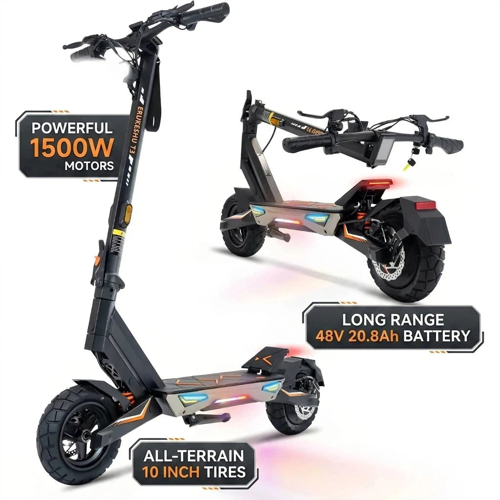 Electric Scooter 1500W Motor for Adults, 48V Battery, 40mph Max Speed, Up to 45 Miles Range, 10 Inch Tires