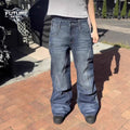 Mens Jeans Harajuku Vintage Streetwear Embroidery Hip Hop Denim Pants Washed Distressed Straight Leg Loose Fit Casual Unisex New