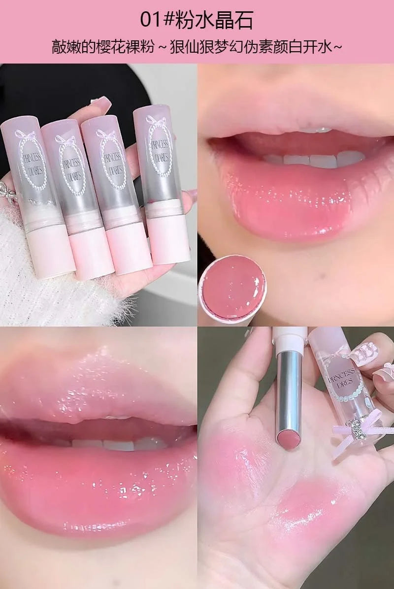 Pink Crystal Mirror Glass Solid Lip Gloss Round Tube Water Light Lipstick Clear Jelly Lip Glaze Nude Brown Moisturizing Lip Tint