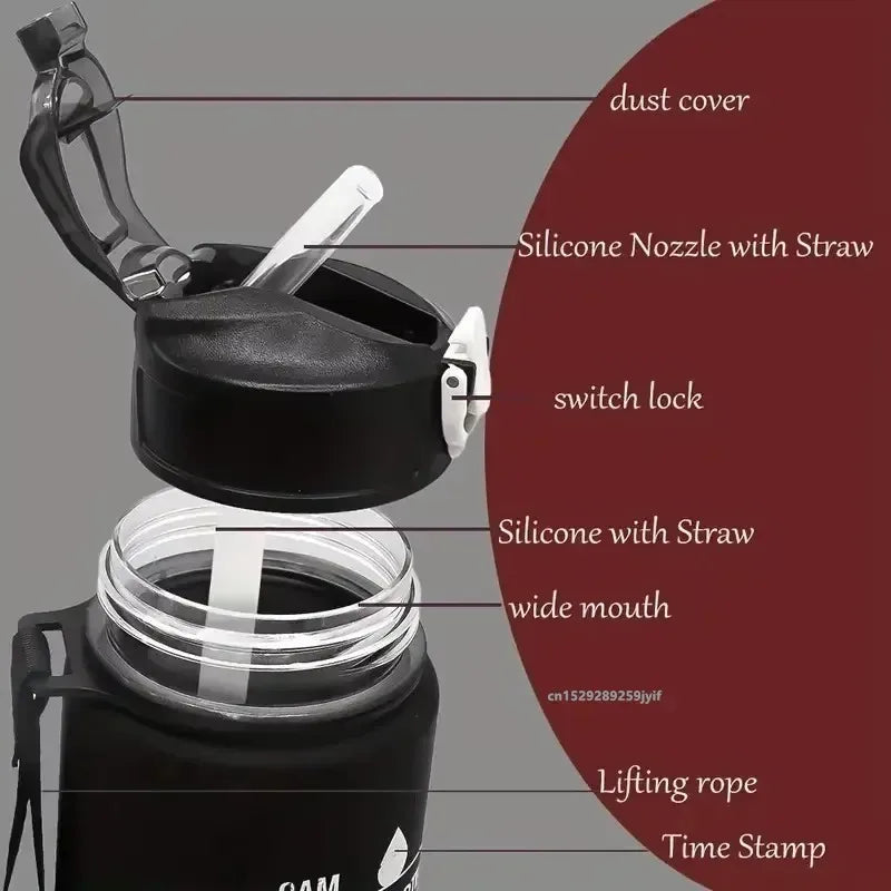 800ML Sports Water Bottle with Time-Tracking Straw Leak Proof Locking Flip Cover for Easy Carry Ideal for Outdoor Adventures